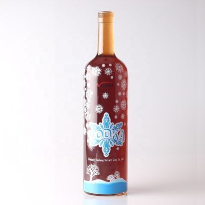 750ml 둥근 모양의 유리 보드카 병 코크 캡과 맞춤 표면 핸딩