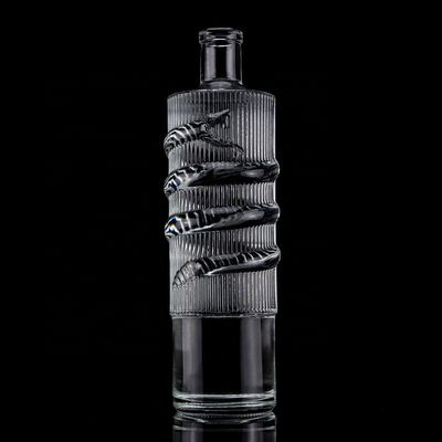사용자 지정 로고 맑은 750ml 바 상단 에모세드 뱀 그림 유리 병 보드카 실린더