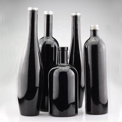 750ml 반짝이는 검은 유리 보드카 페인트 된 병 스크린 프린팅 진 폐쇄 술 병