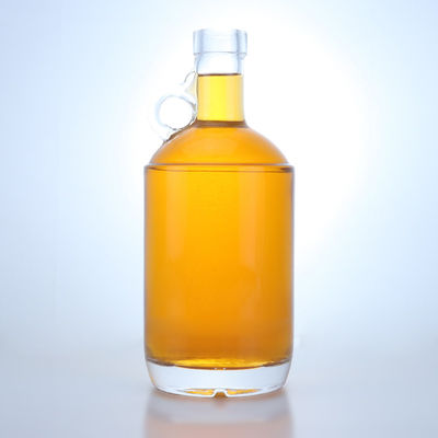 750ml 유리 술 병 보드카 럼 테킬라 목에 반지 손잡이와 코크 상단
