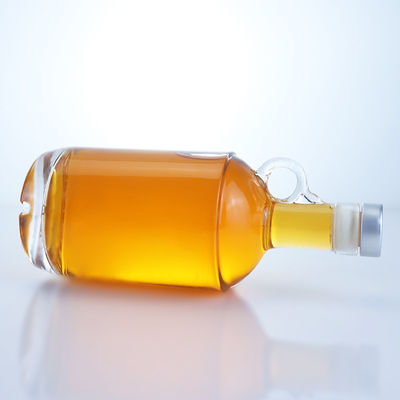750ml 유리 술 병 보드카 럼 테킬라 목에 반지 손잡이와 코크 상단