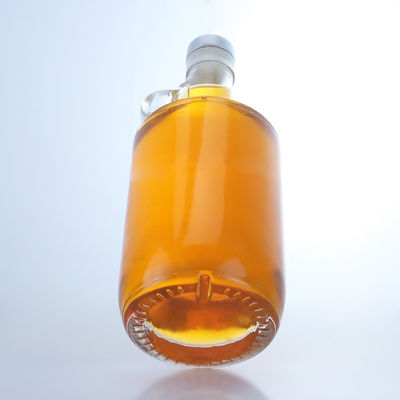 750ml 유리 술 병 보드카 럼 테킬라 목에 반지 손잡이와 코크 상단