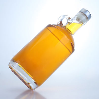 750ml 유리 술 병 보드카 럼 테킬라 목에 반지 손잡이와 코크 상단