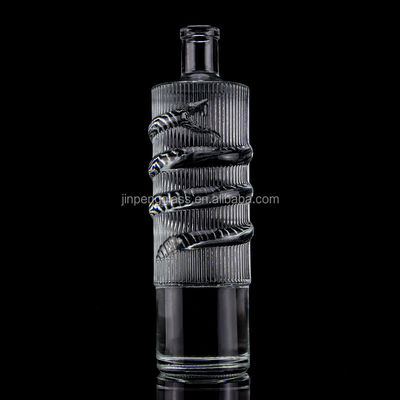 럭셔리 엠브로스 된 유리 병 750ml 1000ml 맑은 플린트 진 럼 샴페인 테킬라 코크 와이비 병